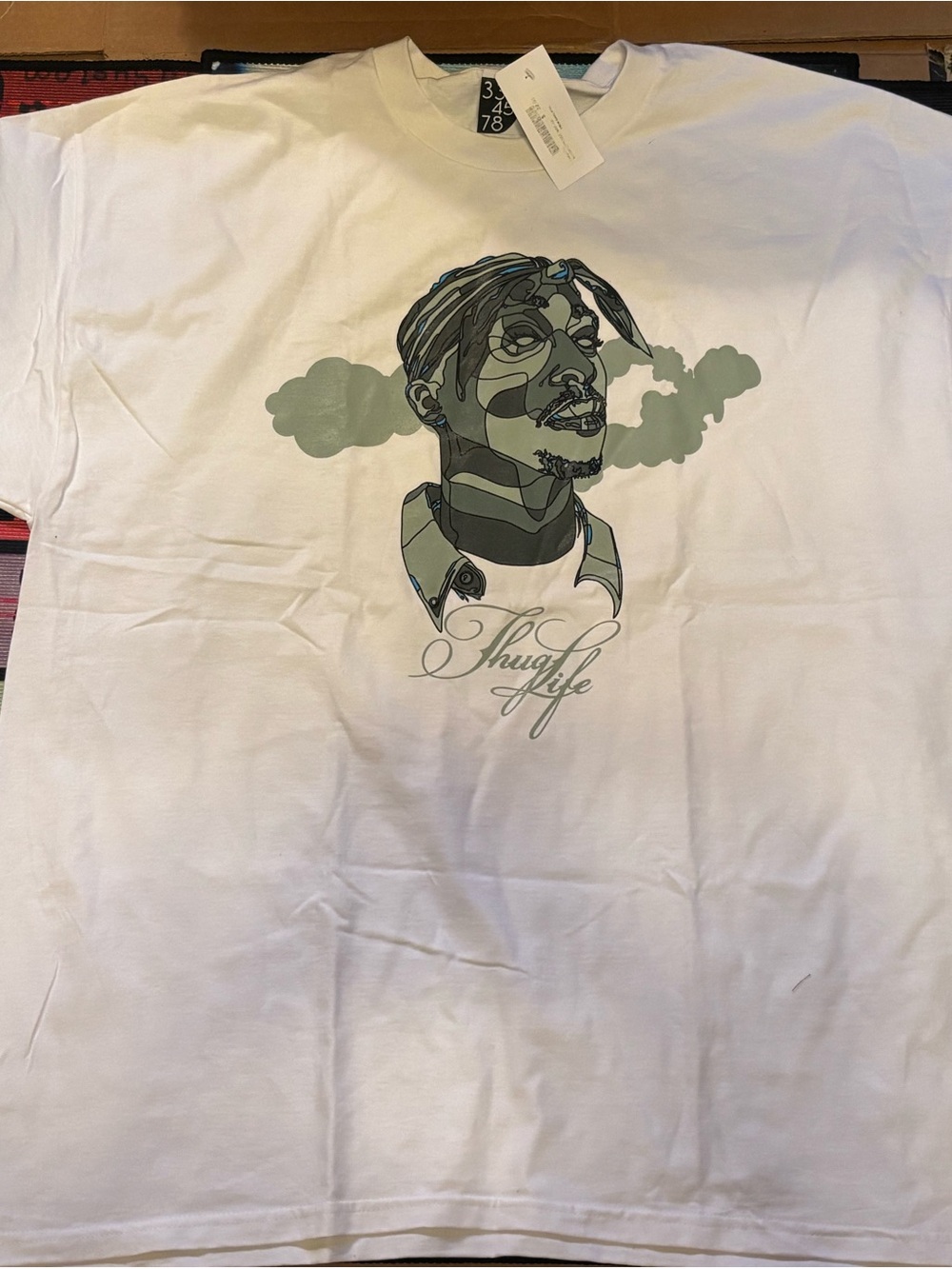 Thug Life Graphic Tee - White with Sage Artwork